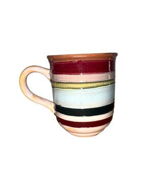 Hand-Painted Ceramic Mug With Multicolor Stripes - 4.5" Tall - Jentry By Tableto